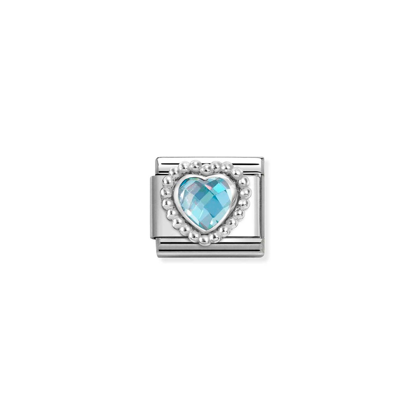 Nomination Classic Silver Beaded Blue CZ Heart Charm