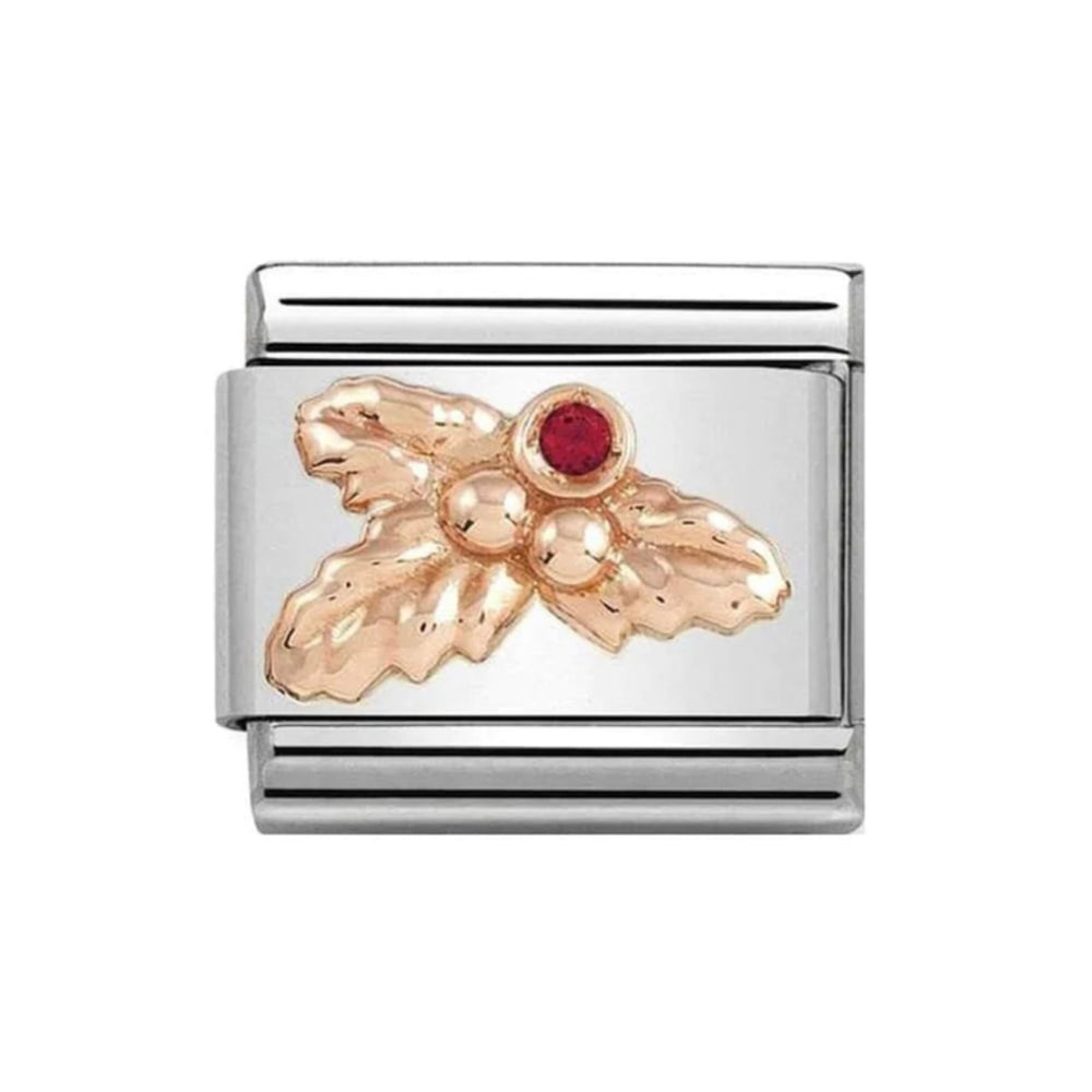 Nomination Classic Rose Gold CZ Holly in Red Christmas Charms