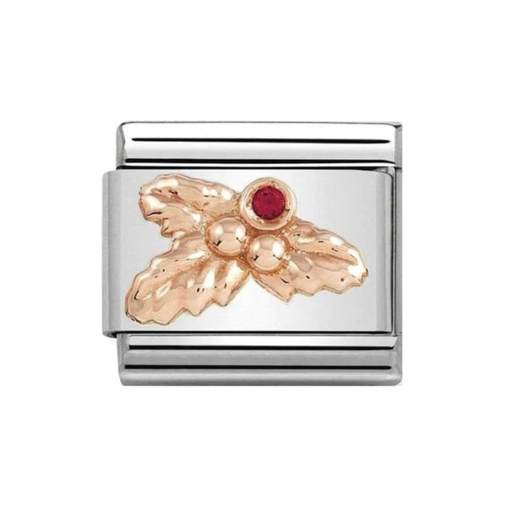 Nomination Classic Rose Gold CZ Holly in Red Christmas Charms