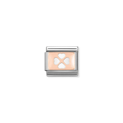 Nomination Classic Link with Four-Leaf Clover in Rose Gold Tone