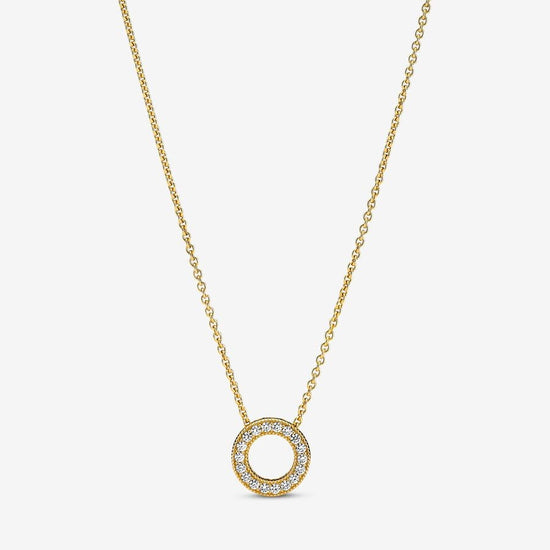 Pandora Logo Pavé Circle Collier Necklace-Yellow Gold Plated