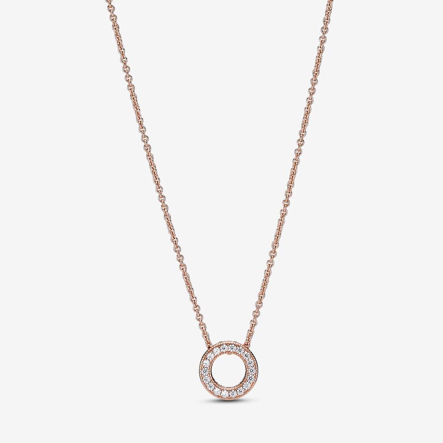 Pandora Logo Pavé Circle Collier Necklace Rose