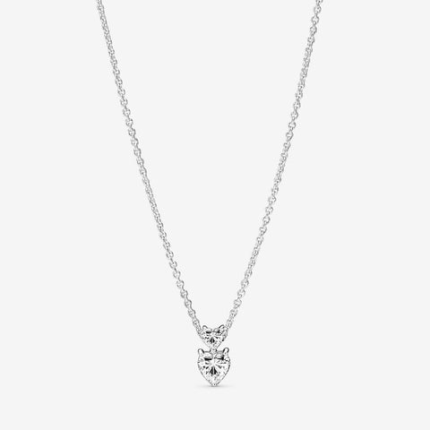 Pandora Double Heart Pendant Sparkling Collier Necklace