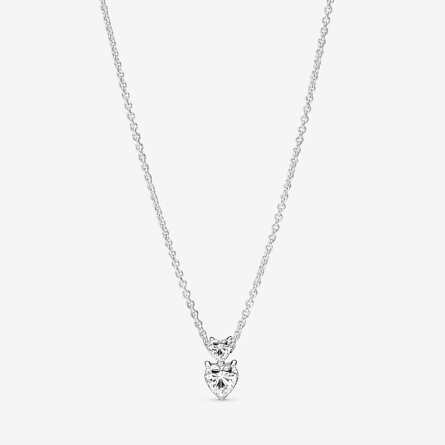 Pandora Double Heart Pendant Sparkling Collier Necklace