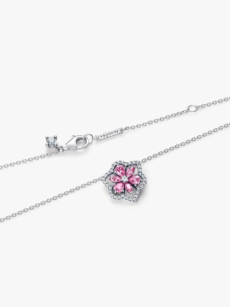 Pandora Herbarium Sparkling Pink Flower Pendant Necklace