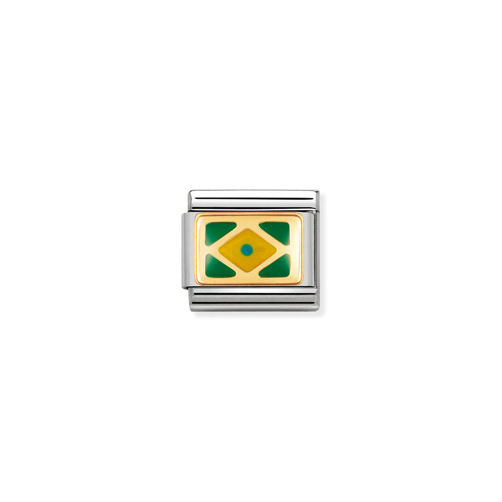 Nomination Classic Link with Brazil Flag in Yellow Gold Tone