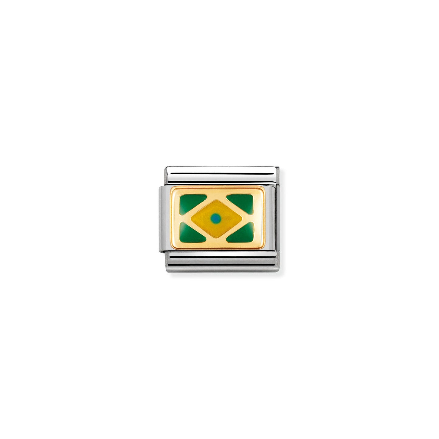 Nomination Classic Link with Brazil Flag in Yellow Gold Tone