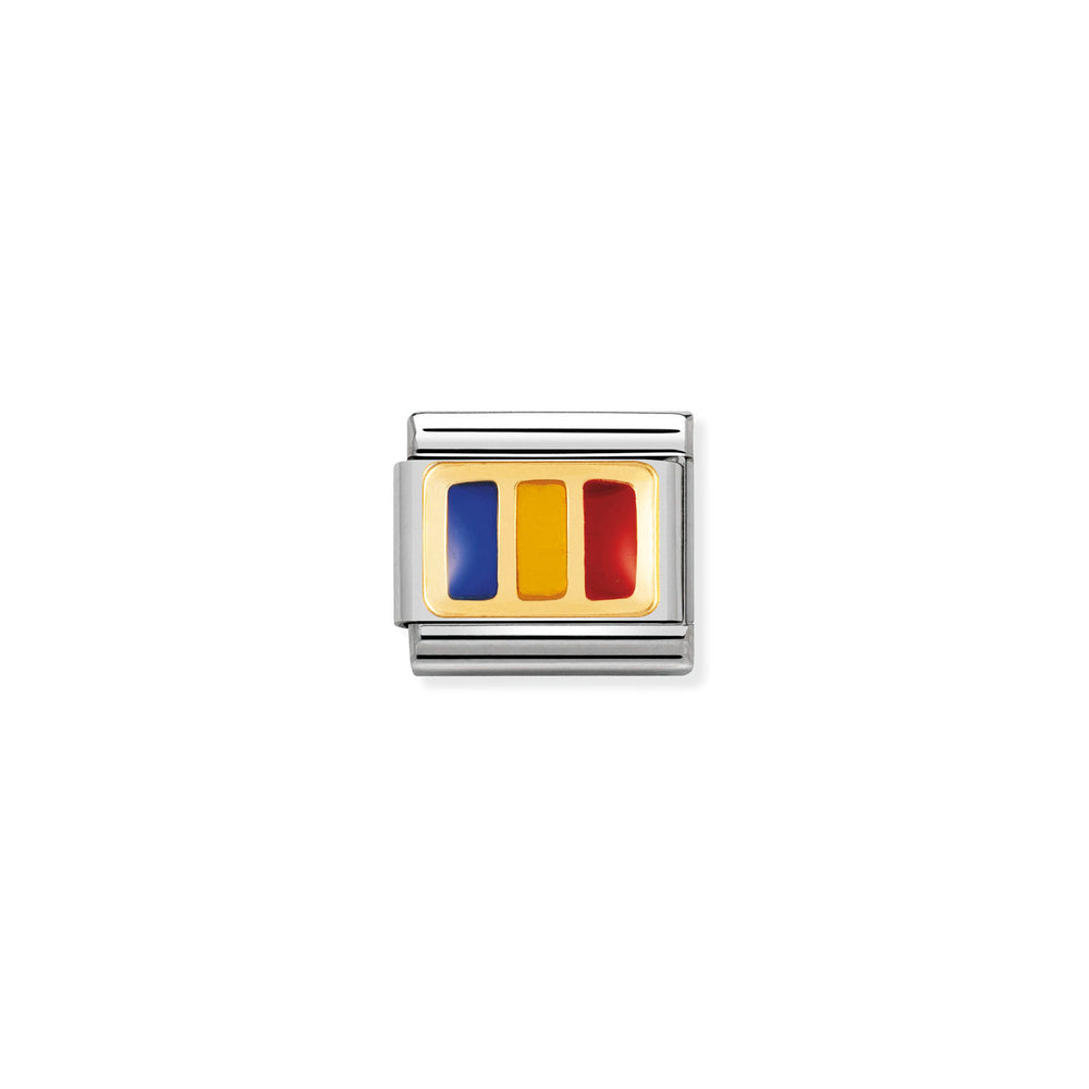 Nomination Classic Link with Enamel Romania Flag in Yellow Gold Tone