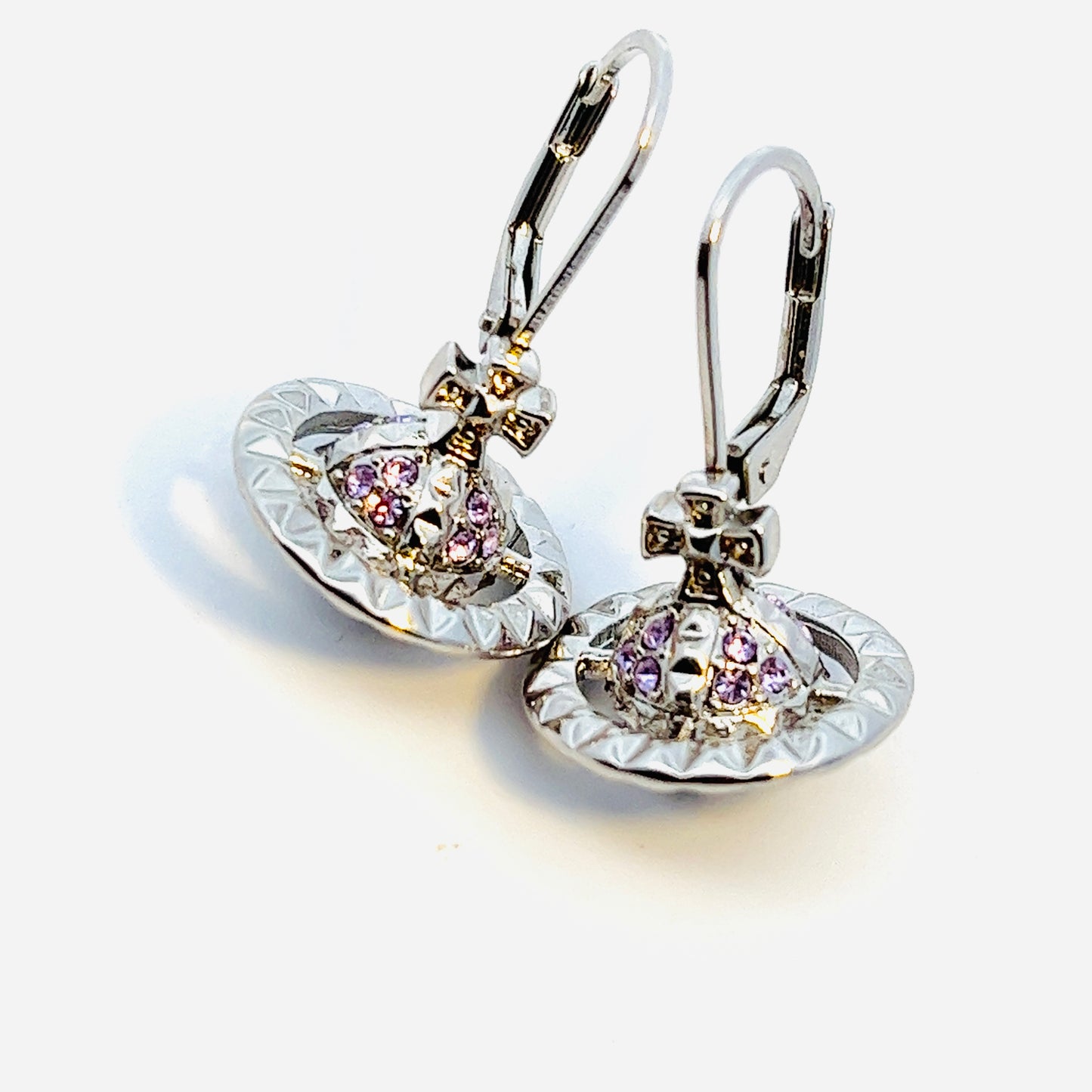 Vivienne Westwood Mayfair Small Orb Silver Tone and Violet Crystal Earrings