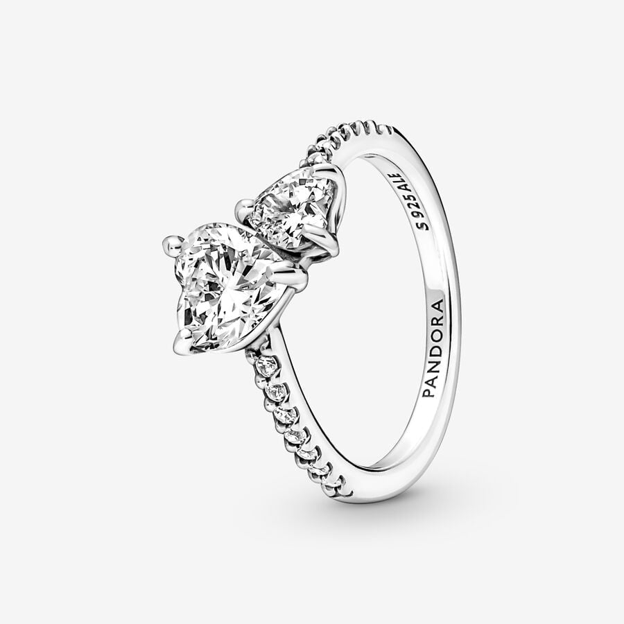 Pandora Double Heart Sparkling Ring-Silver