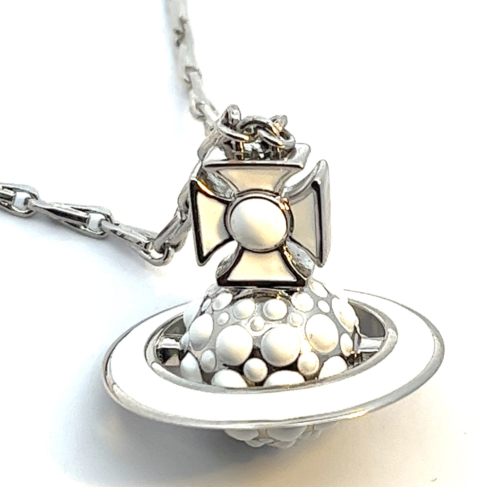 
                      
                        Vivienne Westwood Saffron Silver Tone and White Enamel Long Pendant
                      
                    