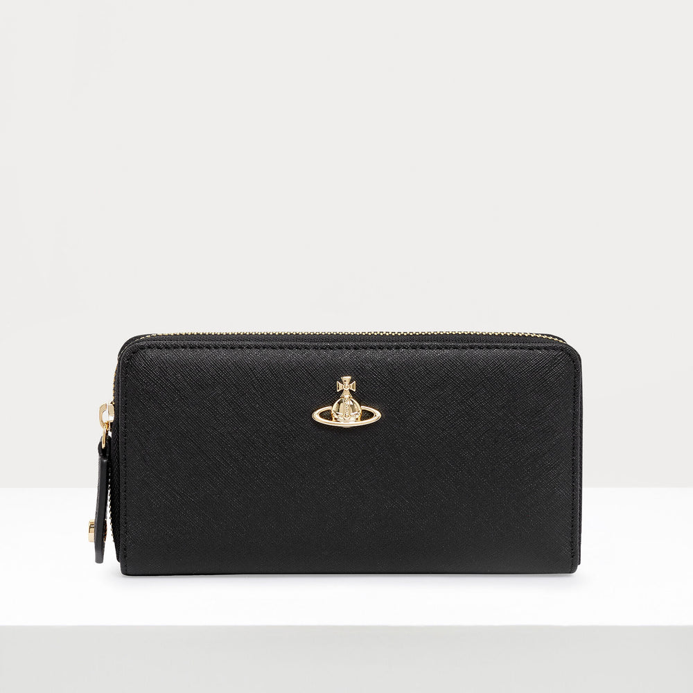 Vivienne Westwood Classic Zip Round Wallet Black Saffiano
