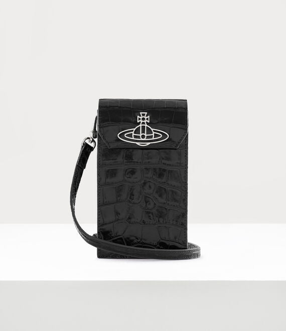 Vivienne Westwood Black Croc Embossed Phone Bag