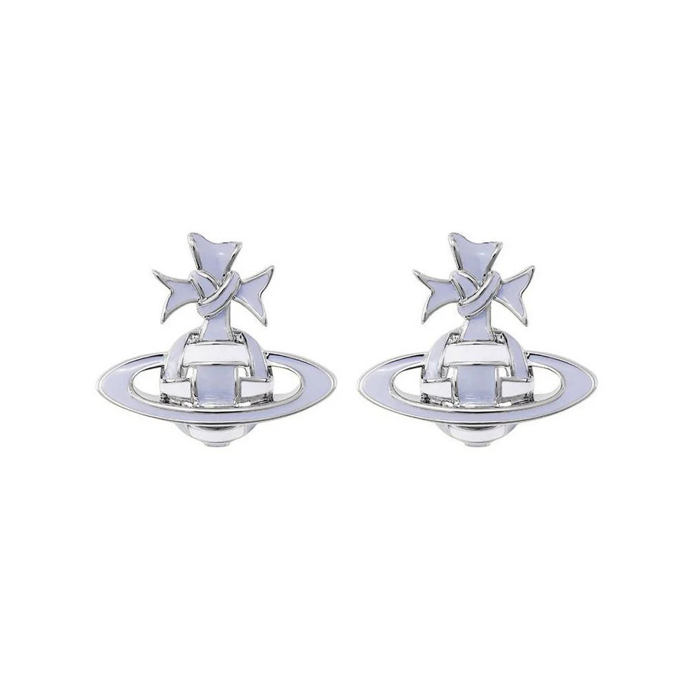 Vivienne Westwood Ribbon Bas Relief Earrings Platinum Tone, Lilac & Sky Blue
