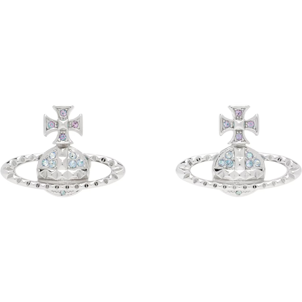 Vivienne Westwood Mayfair Bas Relief Earrings Silver Tone & Vitrail Light Crystals