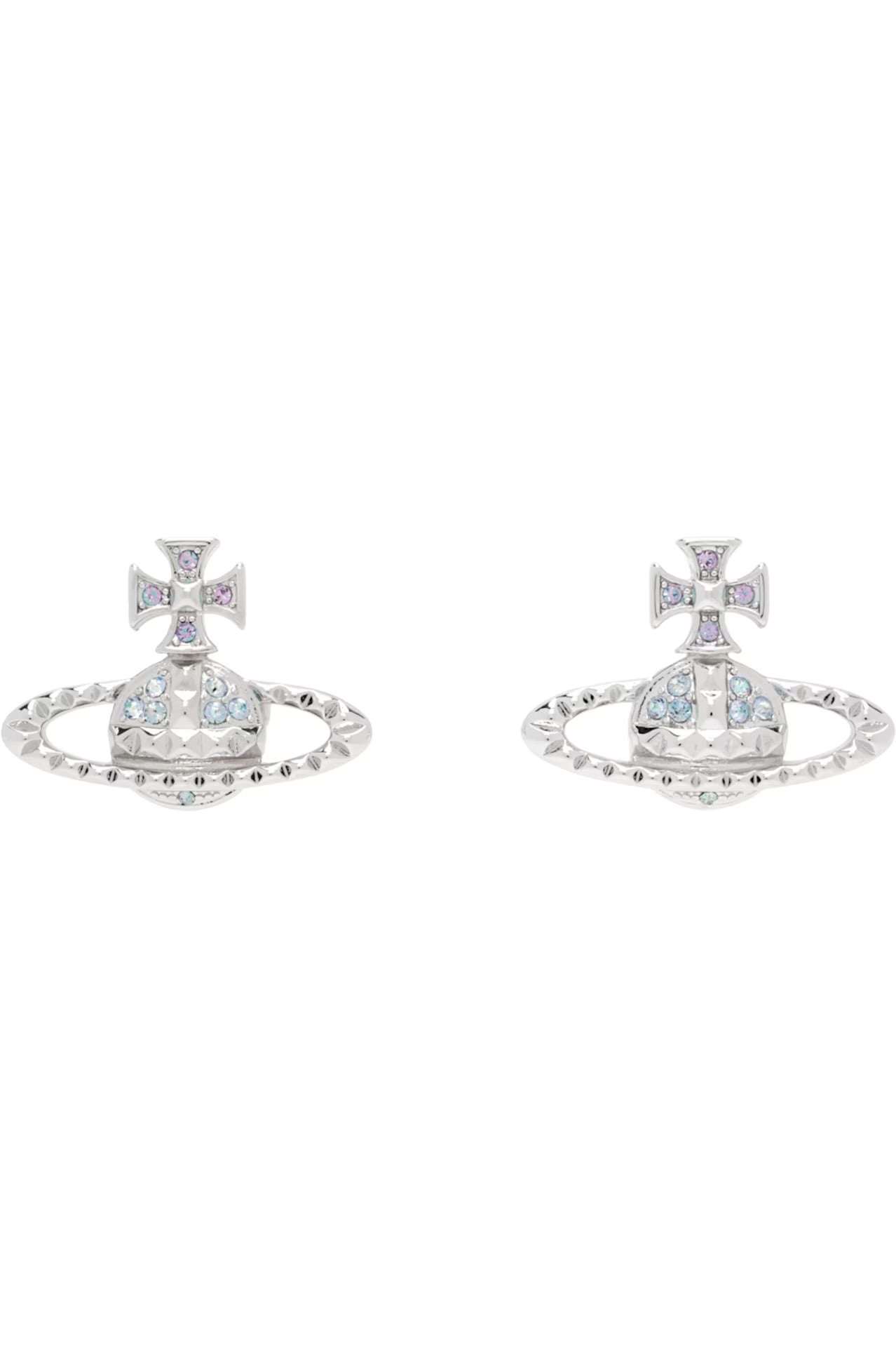 Vivienne Westwood Mayfair Bas Relief Earrings Silver Tone & Vitrail Light Crystals