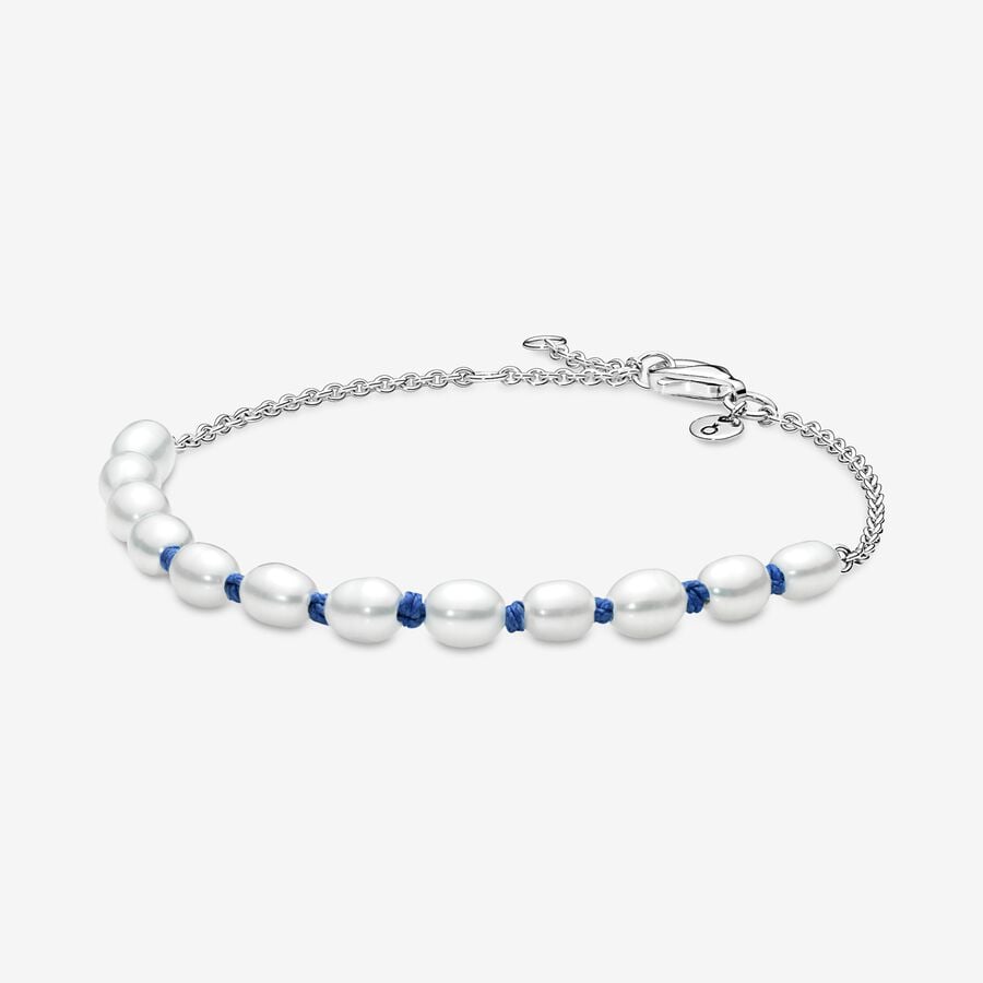 Pandora Treated Freshwater Cultured Pearl Blue Cord Chain Bracelet