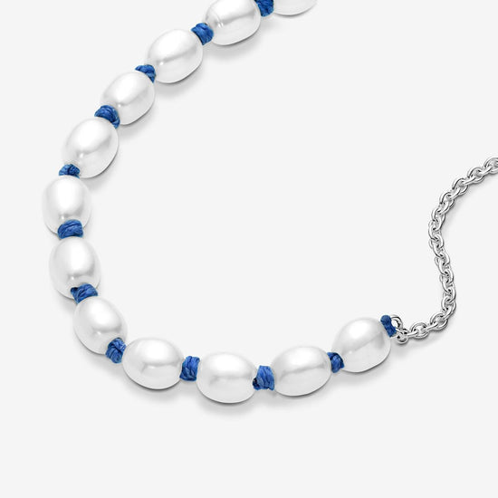 Pandora Treated Freshwater Cultured Pearl Blue Cord Chain Bracelet