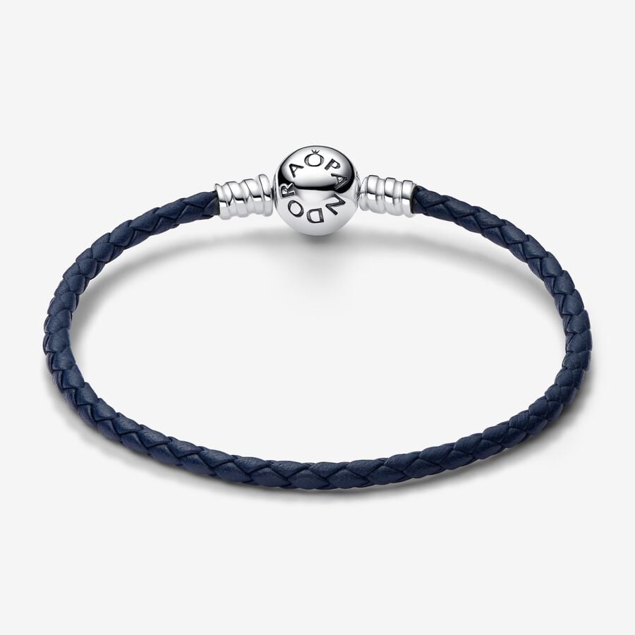 
                      
                        Pandora Moments Round Clasp Blue Braided Leather Bracelet
                      
                    