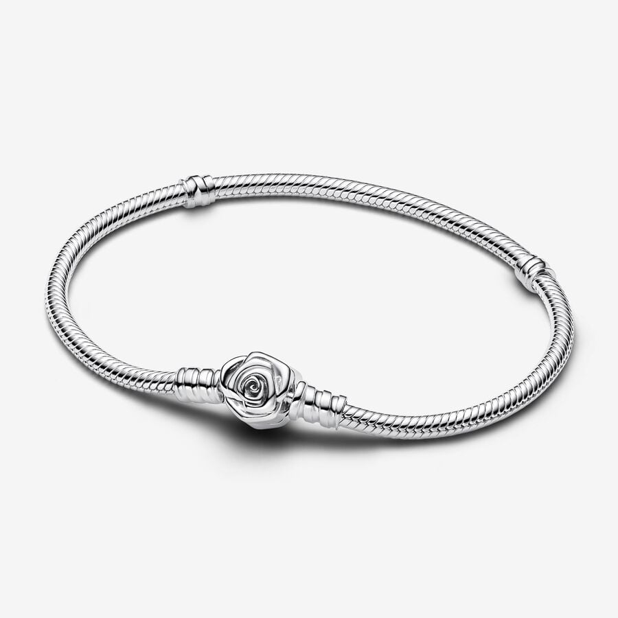 Pandora Moments Rose Bracelets in Bloom Clasp Snake Chain Bracelet