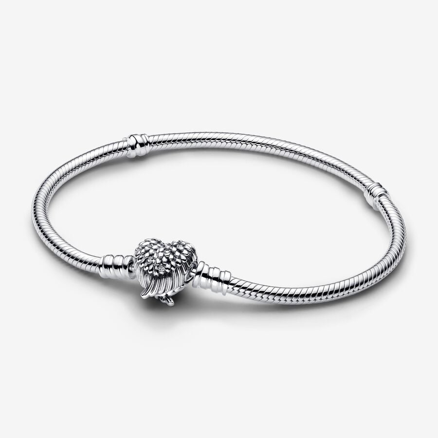 Pandora Heart Wings Clasp Snake Chain Bracelet