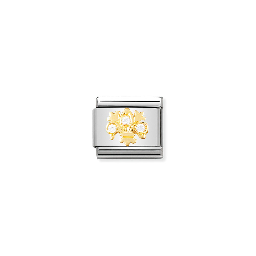 Nomination Classic Link with CZ White Lily in Yellow Gold Tone