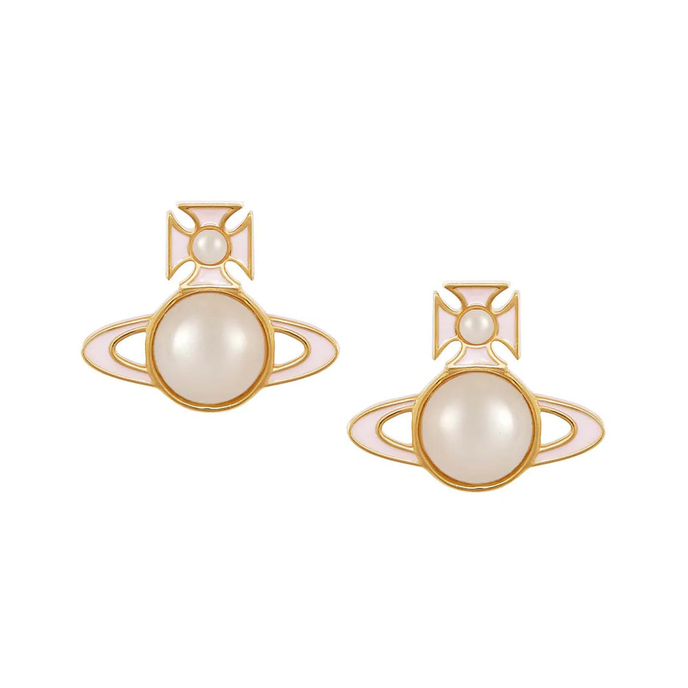 Vivienne Westwood Yellow Gold Tone Pearl and Pink Tillya Earrings