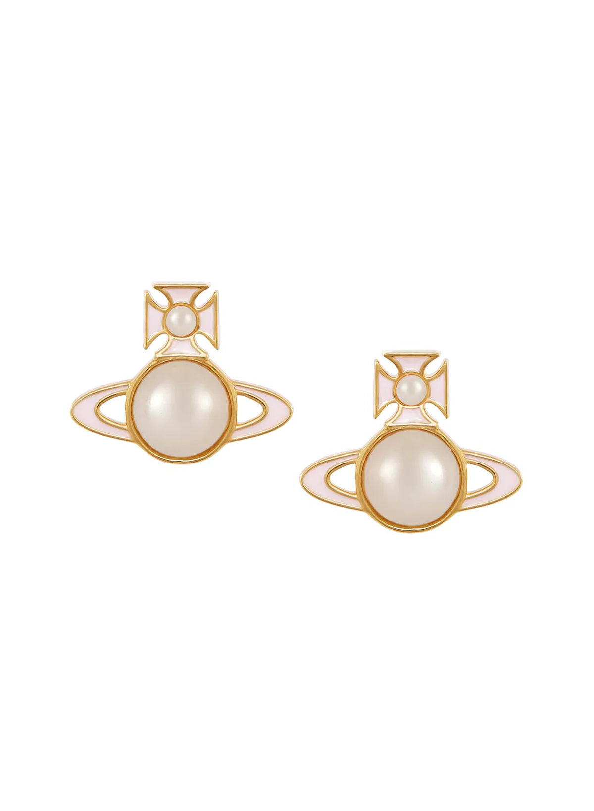 Vivienne Westwood Yellow Gold Tone Pearl and Pink Tillya Earrings