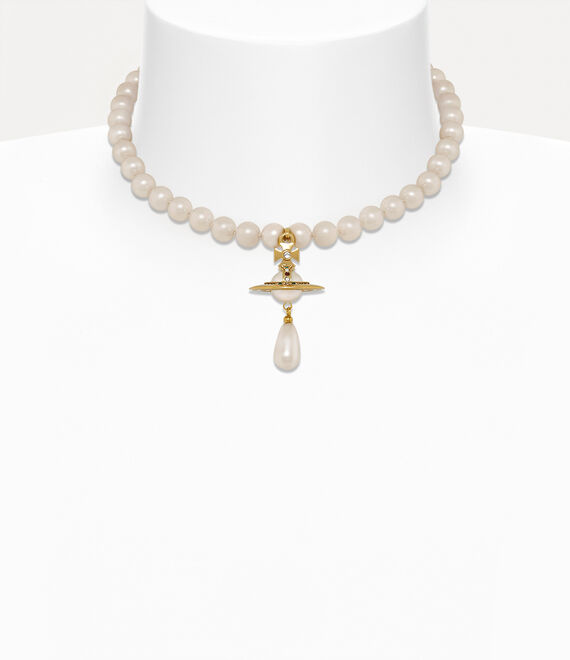 Vivienne Westwood Yellow Gold Tone One Row Pearl Drop Choker