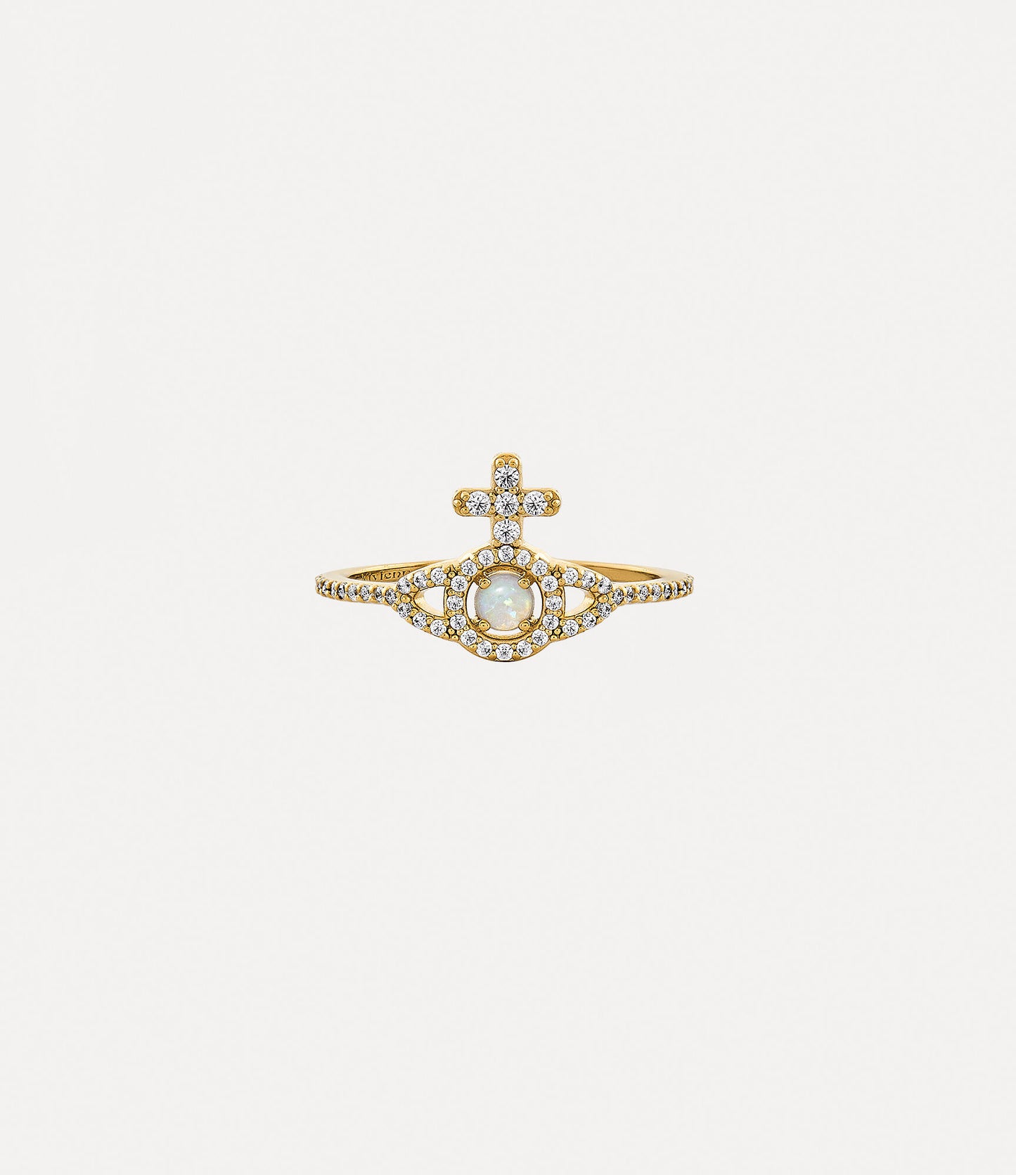 Vivienne Westwood Yellow Gold Tone CZ and Cream Synthetic Opal Olympia Ring