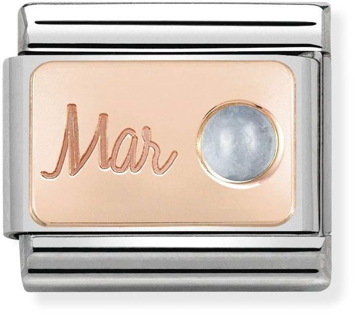 Nomination Classic Link with 'Mar' & Aquamarine in Rose Gold Tone