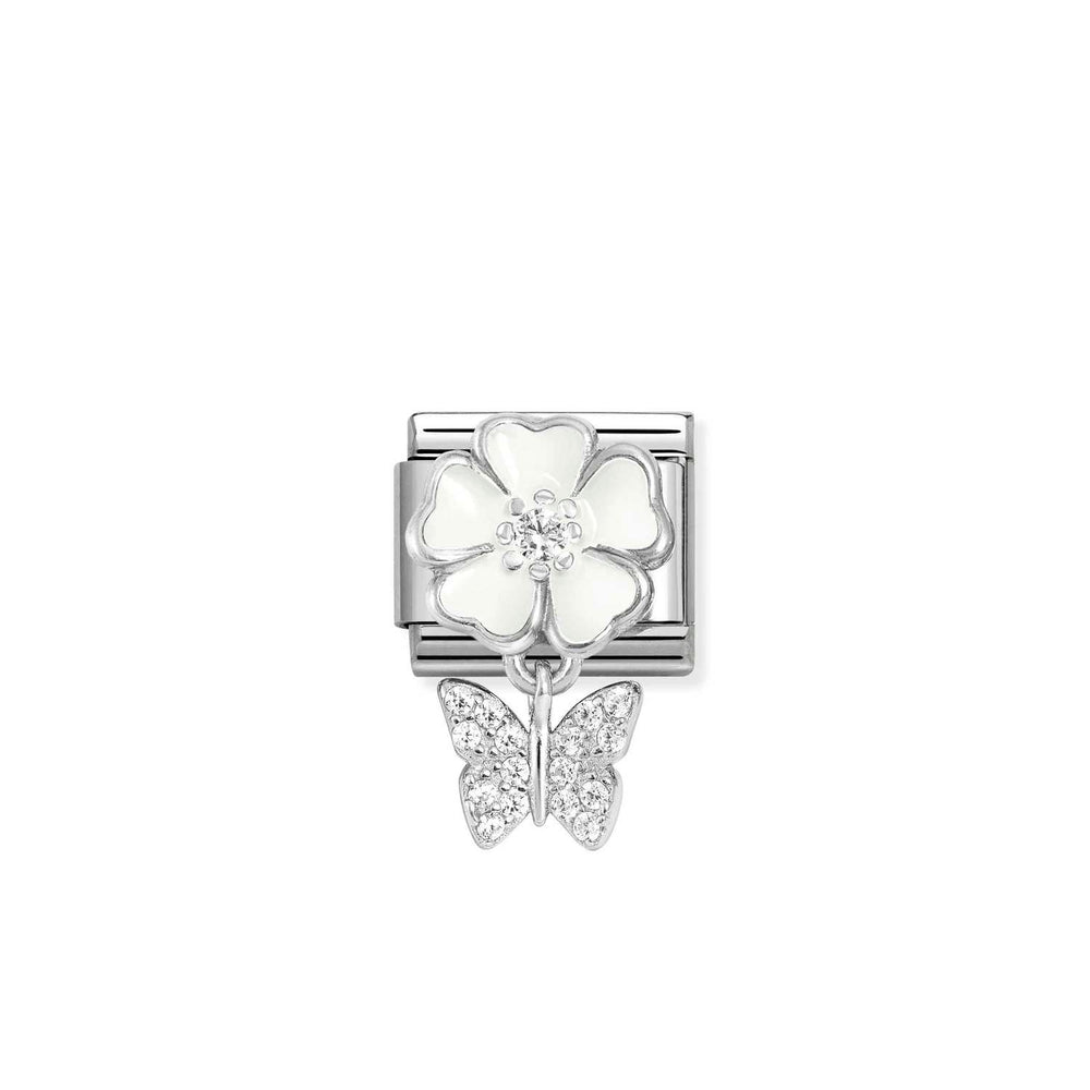 Nomination Classic Link White Flower with CZ and CZ Pave Butterfly Pendant
