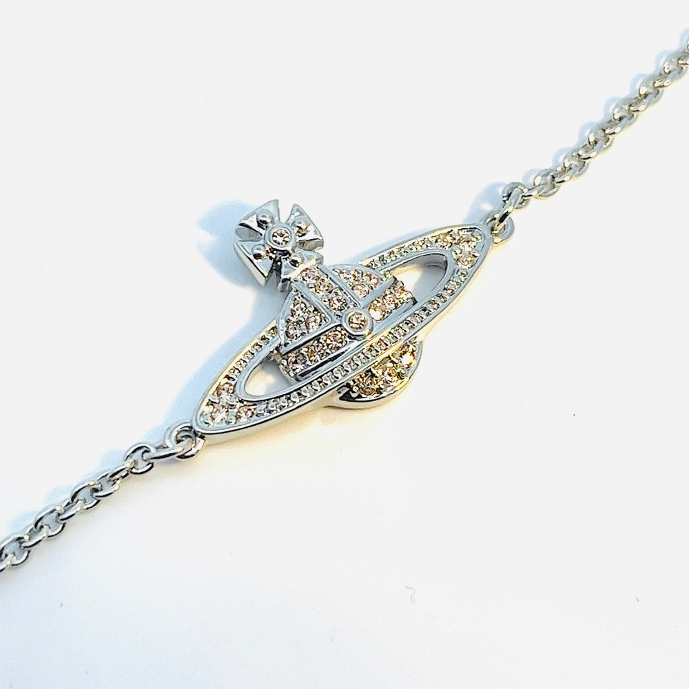 Vivienne Westwood Silver Tone Peach Crystal Mini Bas Relief