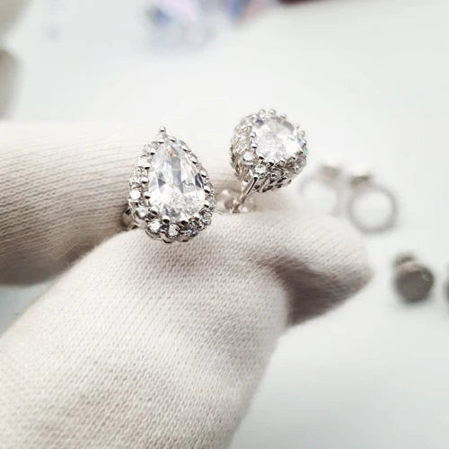 Coe & Co Silver Pear Shaped Cz Cluster Stud Earrings