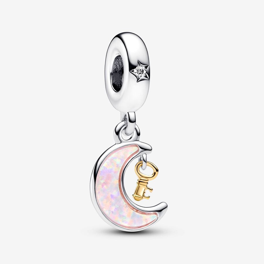 Pandora Two-tone Key & Moon Dangle Charm