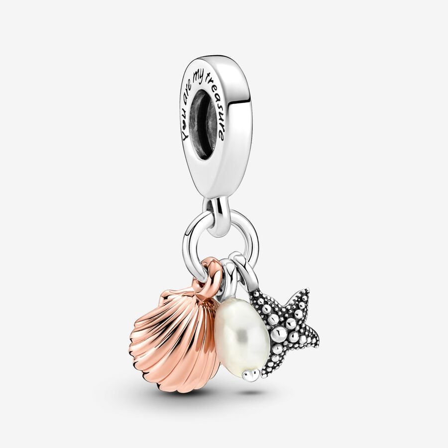 Pandora Treated Freshwater Cultured Pearl, Starfish & Shell Triple Dangle Charm