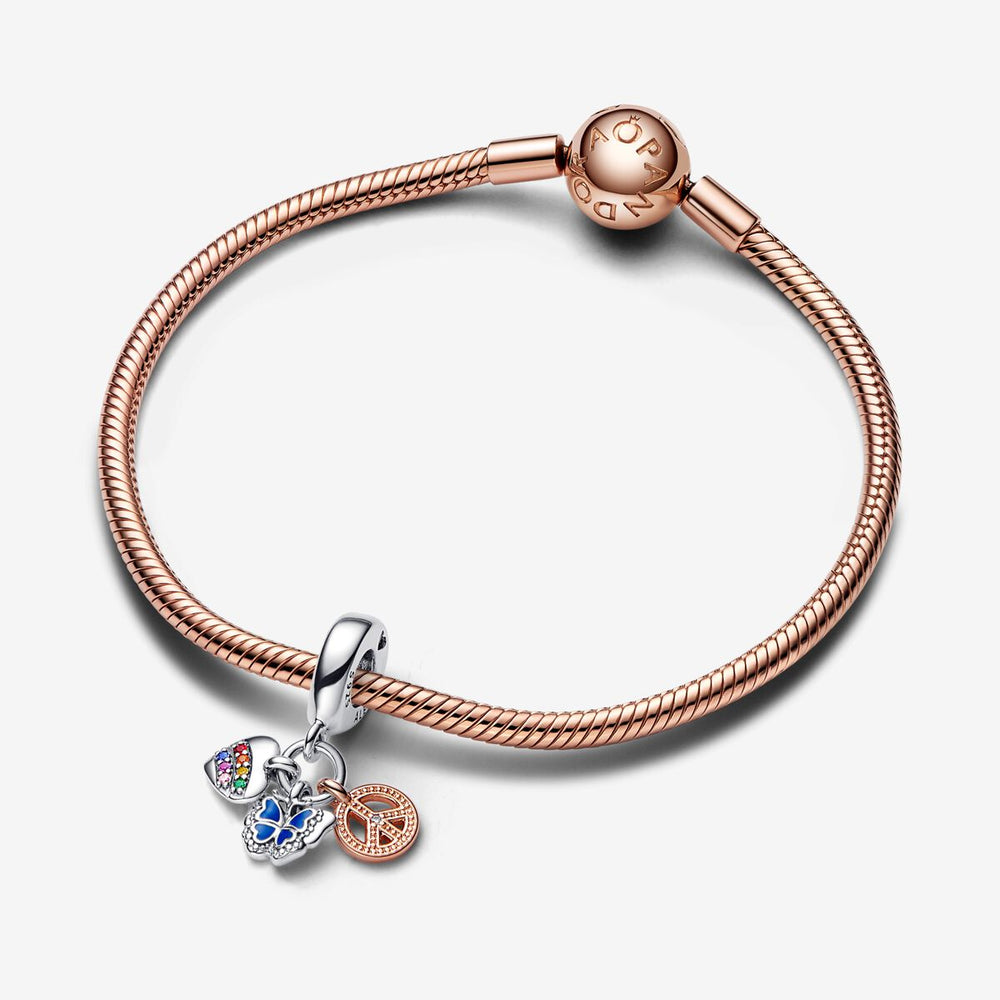 
                      
                        Pandora Two-Tone Rainbow Heart, Butterfly & Peace Triple Dangle Charm
                      
                    