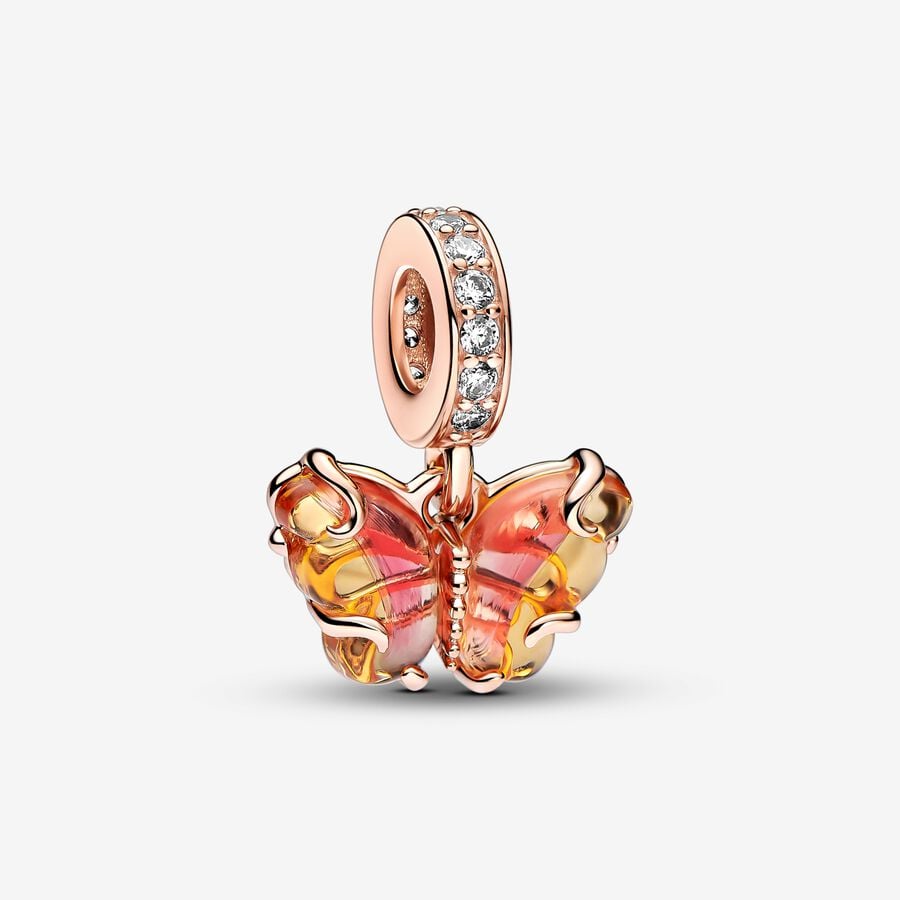 Pandora Pink & Yellow Murano Glass Butterfly Dangle Charm