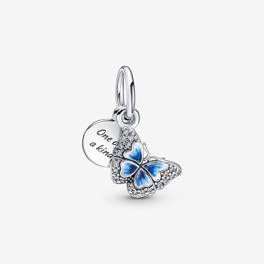 Pandora Blue Butterfly & Quote Double Dangle Charm