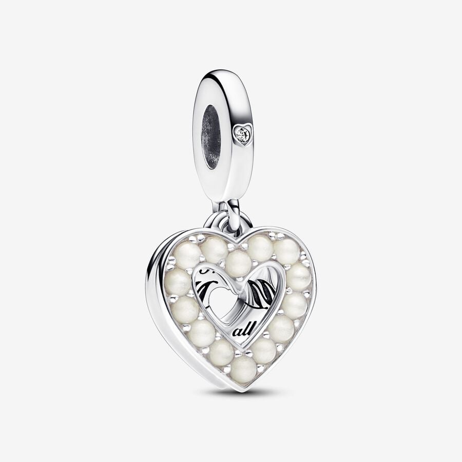 PANDORA Pearlescent White Heart Mum Double Dangle Charm