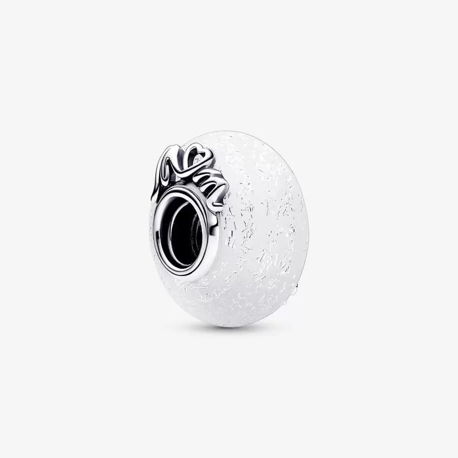 Pandora Glittery White Murano Glass Mum & Love Charm