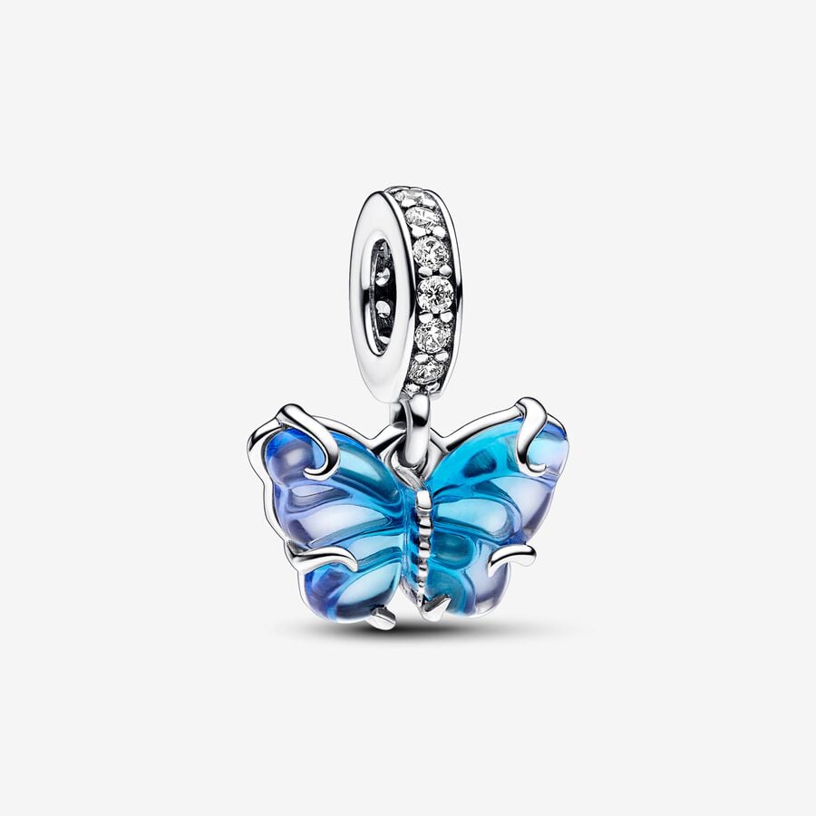 Pandora Blue Murano Glass Butterfly Dangle Charm
