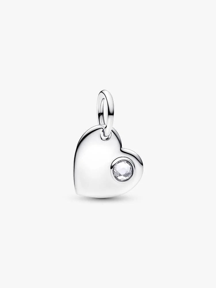 Pandora April Heart Clear Stone Dangle Charm