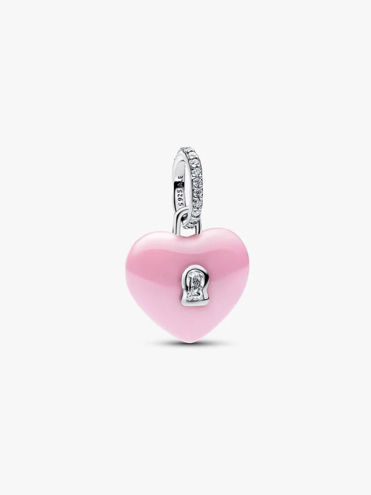 Pandora Pink Ceramic Heart Padlock Dangle Charm