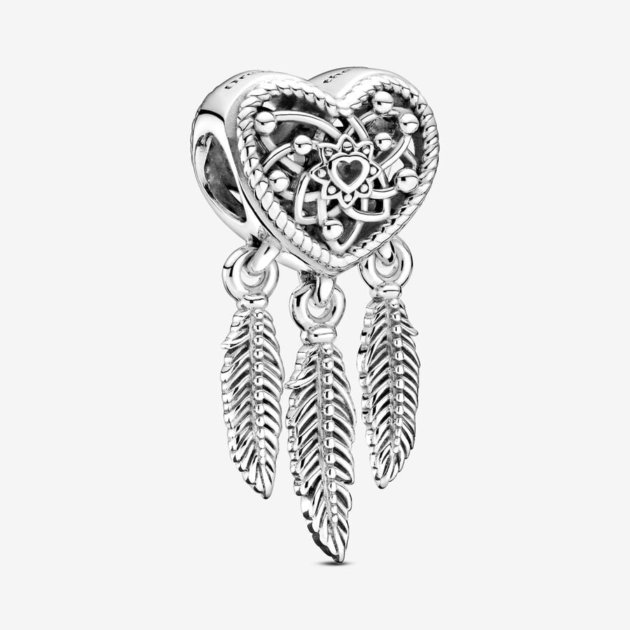 Pandora Openwork Heart & Three Feathers Dreamcatcher Charm