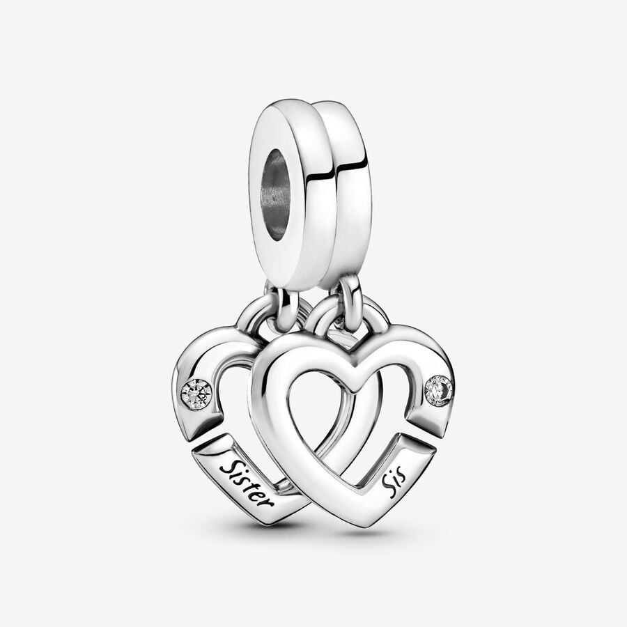 Linked Sister Hearts Split Dangle Charm