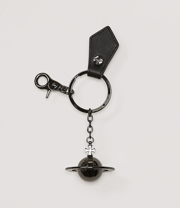 Vivienne Westwood Grain Black Leather 3D Orb Gunmetal Keyring