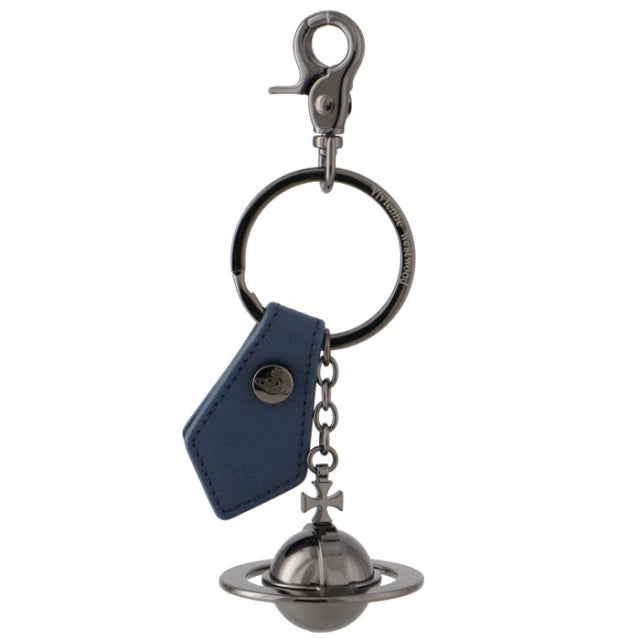 Vivienne Westwood Blue Saffiano Gunmetal 3D Orb keyring