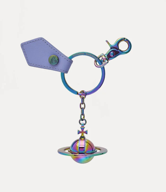 Vivienne Westwood Light Blue Grain Leather 3D Orb Iridescent Keyring