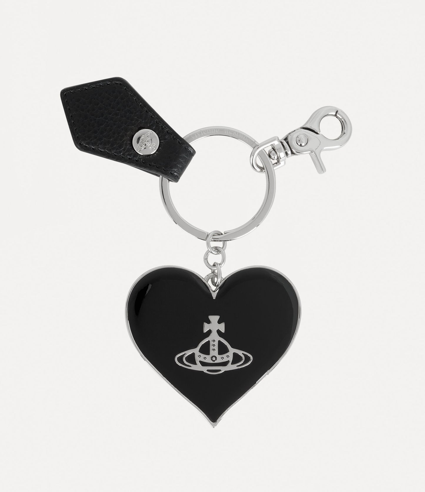 Vivienne Westwood Mirror Heart Orb Keyring Black Grain Leather